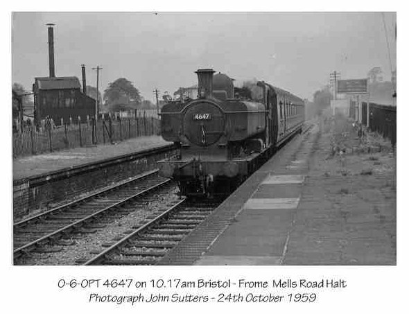 0-6-0PT 4647 on the 10:17 Bristol-Frome at Mells Road, on 24th October 1959. By John Sutters.